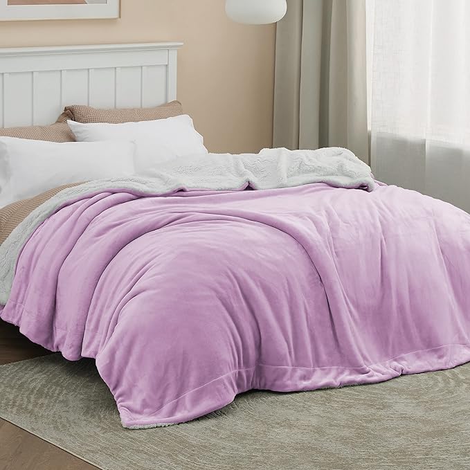 Bedsure GentleSoft Sherpa Fleece Blankets King Size for Bed - Thick and Warm Throw for Girls and Women, Soft Fuzzy Plush King Blanket for Winter, Lilac, 108x90 Inches