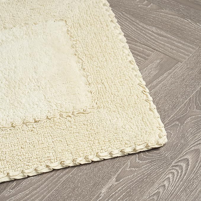 Laura Ashley Ruffle Border 100% Cotton Bath Rug Set, Yellow, 17" x 24"/ 20" x 32"