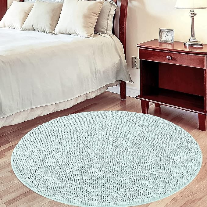 MAYSHINE Round Area Rug Set for Bathroom | Soft Plush Chenille Bath Mat, Water Absorbent Non-Slip Bathroom Rug | Washable Shag Carpet for Shower, Bedroom, or Home Décor | 36"x36" (Round) | Spa Blue