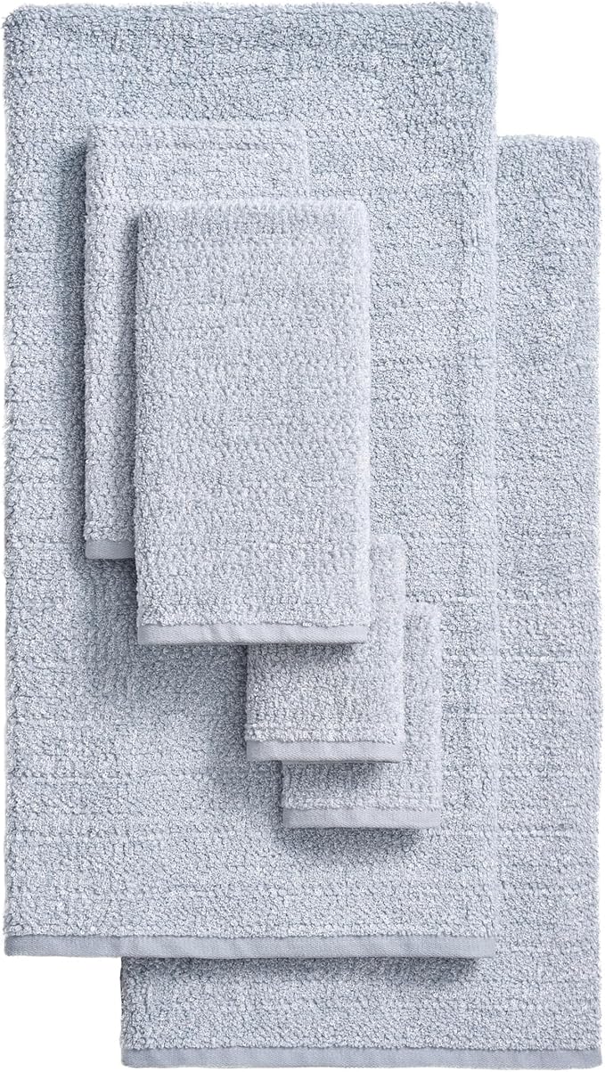 Lucky Brand Luxurious Boucle 6 Piece Bath Towel Set - (2) Bath Towels, (2) Hand Towels, and (2) Washcloths - Glacier Grey Premium Bathroom Towel Set