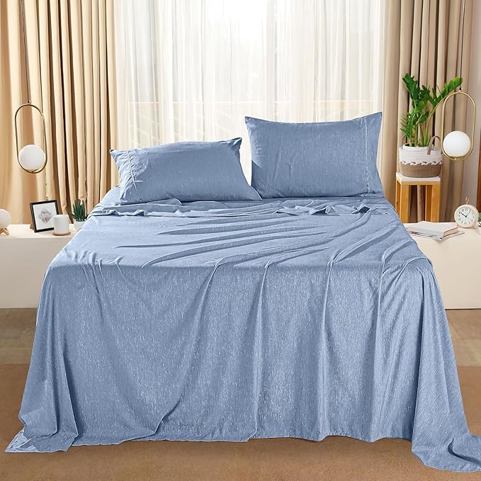 Utopia Bedding Queen Sheet Set – 4 Piece Bed Sheets for Queen Size Bed, Soft and Breathable Microfiber, Includes 1 Fitted Sheet, 1 Flat Sheet and 2 Pillowcases (Heather Navy)