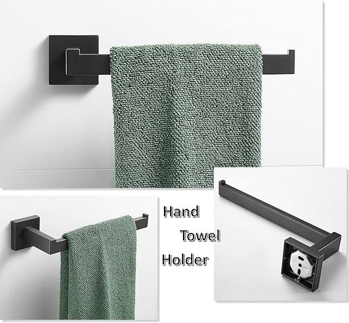SHUNLI Black Toilet Paper Holder + Hand Towel Holder, 2 Pieces Bathroom Hardware Accessories Set, Towel Ring Towel Bar Wall Mounted, SUS304 Stainless Steel