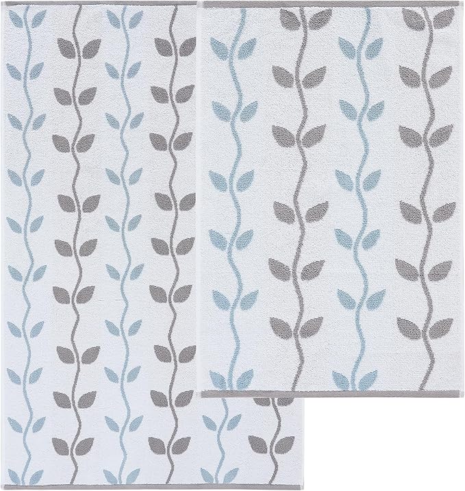 Modern Threads Organic Vines 6-Piece 100% Cotton Towel Set – Yarn Dyed Jacquard & Solid – Includes 2 Bath Towels, 2 Hand Towels, 2 Washcloths – Absorbent, Quick Dry, Soft & Durable – Blue