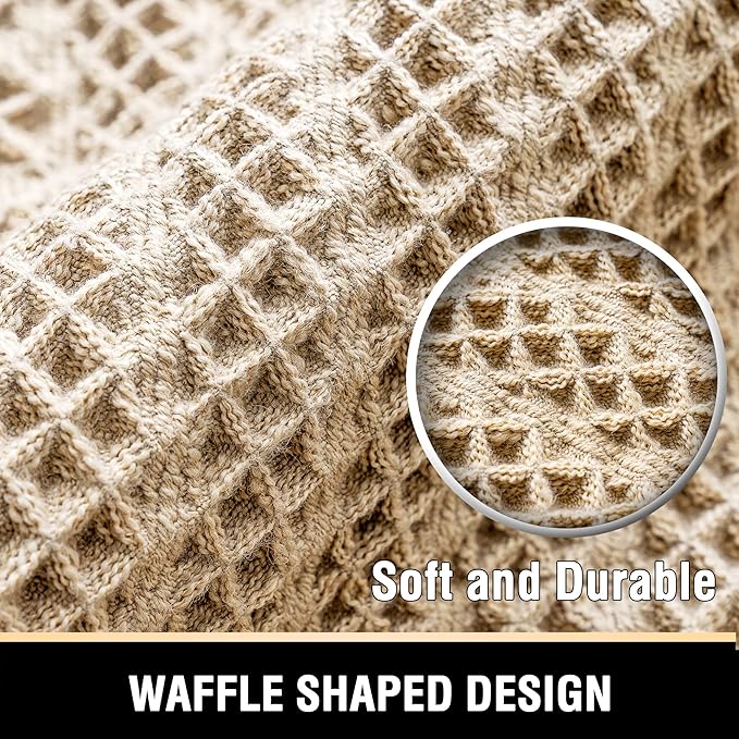 H.VERSAILTEX Waffle Bath Runner Rug Long Bath Mat Super Absorbent Boho Bath Rugs Non Slip Bath Runner for Bathroom Floor Machine Washable Dry Fast Bathroom Rugs with Tassels, 24" x 60", Sand