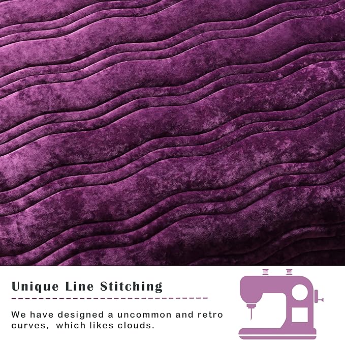 Velvet Quilt, Purple King Size Comforter Set, Luxury Bedding,Soft Plush King Bedspread, Machine Washable Coverlet,All-Season 3 Pieces