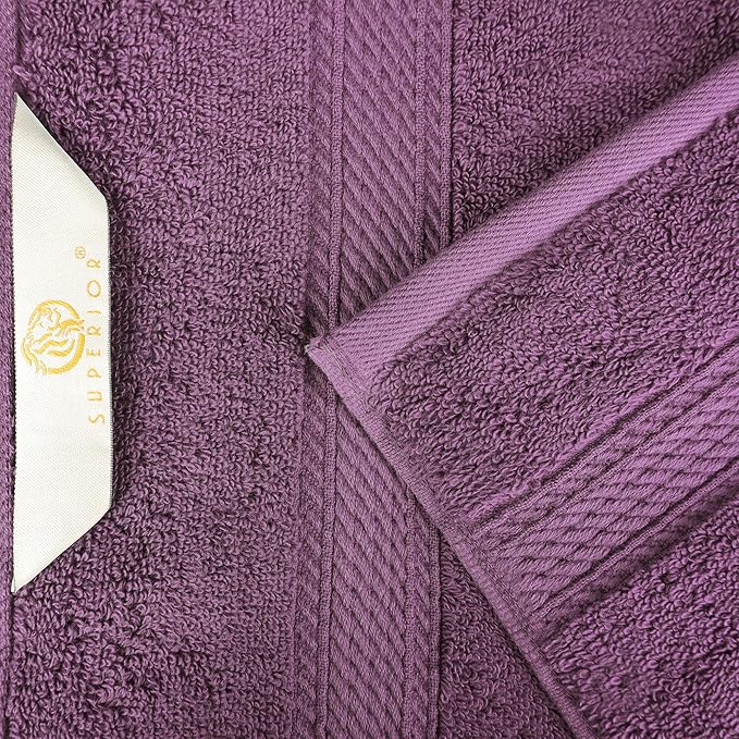 SUPERIOR Egyptian Cotton Pile Bath Towel Set of 4, Ultra Soft Luxury Towels, Thick Plush Essentials, Absorbent Heavyweight, Guest Bath, Hotel, Spa, Home Bathroom, Shower Basics, Plum