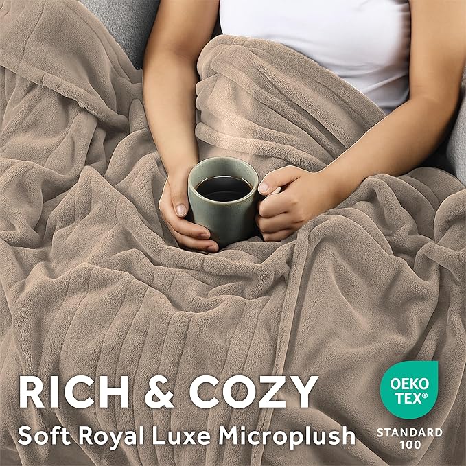 Sunbeam Electric Throw Royal Luxe Microplush Heated Blanket, 4 Heat Settings, 4-Hour Auto Shut-Off, Fast Heating, Warm and Cozy, Peyote Color, 50" x 60"