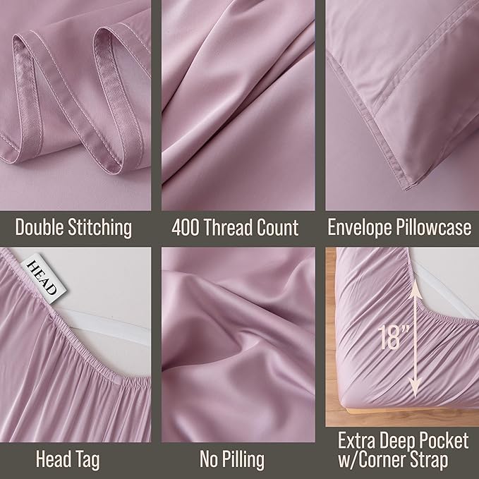 Bella Coterie Luxury Bamboo Viscose Split King Size Sheet Set | 2 Fitted Sheets for Sleep Number & Adjustable Beds | 100% Organically Grown | Cooling & Ultra Soft | 18” Deep Pocket [Lilac]