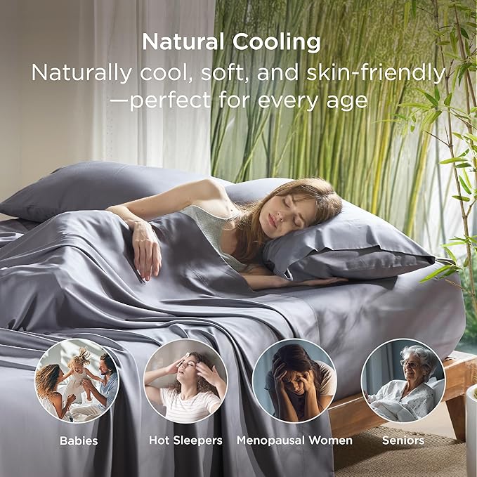 Bedsure Pillow Cases Queen, Cooling Pillow Cases, Rayon Derived from Bamboo Dark Grey Pillowcases Queen Size Set of 2, Breathable & Soft Bedding Pillow Cover with Envelope Closure,Gifts, 20x30 Inches