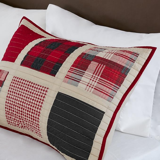 Woolrich Reversible Quilt Cabin Lifestyle Design - All Season, Breathable Coverlet Bedspread Bedding Set, Matching Shams, Oversized King/Cal King, Huntington Plaid Red, 3 Piece