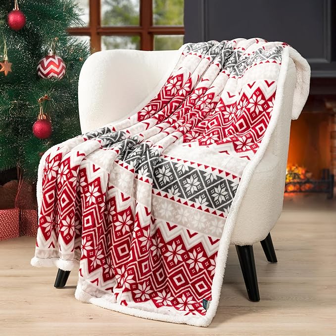 PAVILIA Premium Christmas Sherpa Throw Blanket | Christmas Decoration, Fleece, Plush, Warm, Cozy Reversible Microfiber Holiday Blanket 50 x 60