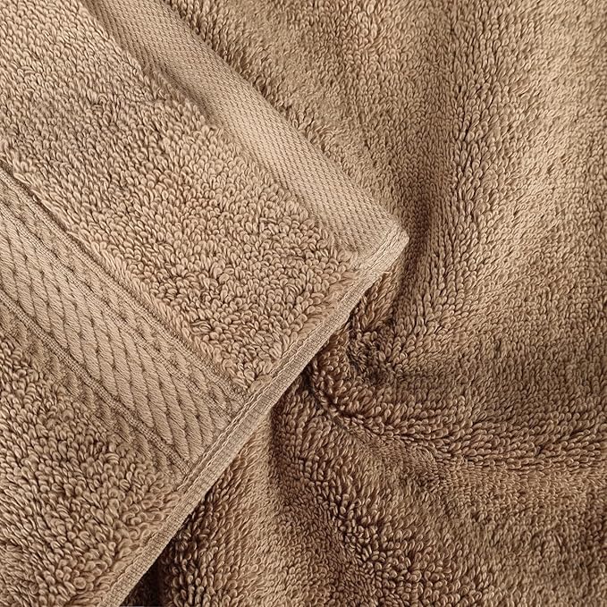 Superior Egyptian Cotton Pile 8 Piece Towel Set, Includes 2 Bath, 2 Hand, 4 Face Towels/Washcloths, Ultra Soft Luxury Towels, Thick Plush Essentials, Guest Bath, Spa, Hotel Bathroom, Latte