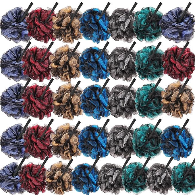 Sunnyray 36 Pcs 50g Bath Shower Loofah Sponge Bamboo Charcoal Shower Ball Body Scrubber Exfoliating Bath Sponge Bath Mesh Pouf for Women and Men Soothing Face and Body Exfoliator, 6 Color