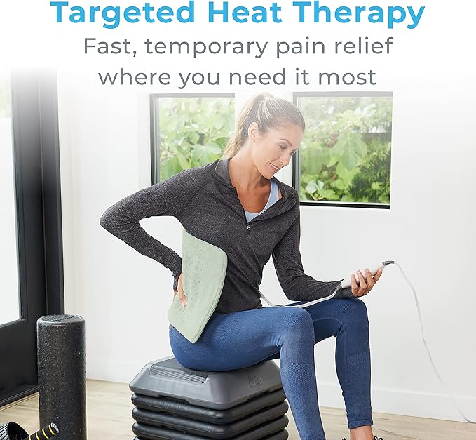 Pure Enrichment PureRelief XL Heating Pad - 12" x 24" Electric Heating Pad for Back Pain & Cramps, 6 Heat Settings, FSA/HSA Eligible, Soft Machine Wash Fabric, Auto-Off & Moist Heat (Zen Green)