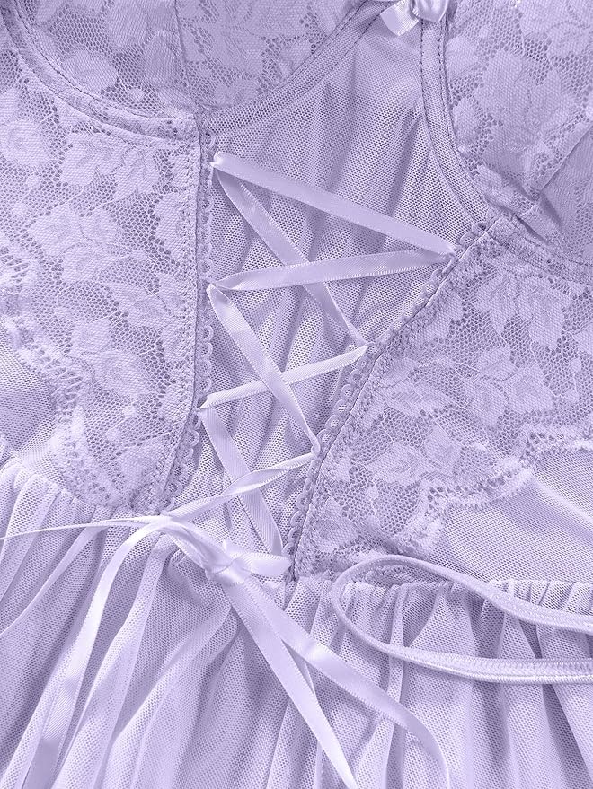 Lilosy Sexy Garter Belt Mesh Lace Babydoll Lingerie Dress Set with Thong