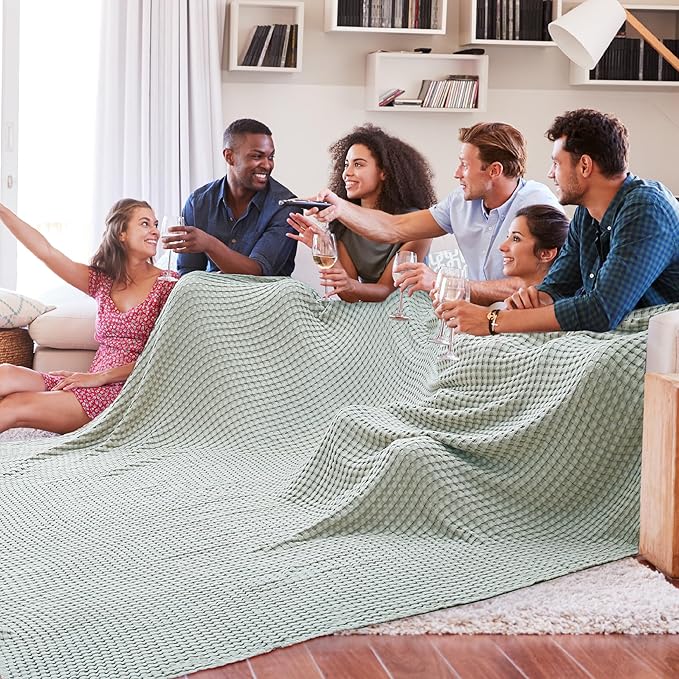 Bedsure Cooling Cotton Waffle Oversized King Blanket - Lightweight Breathable Blankets Rayon Derived from Bamboo for Hot Sleepers, Luxury Throws for Bed and Sofa, Mint Green, 120x96 Inches