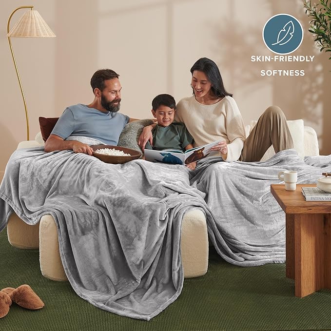 Bare Home Fleece Blanket - Giant Size - Ultra-Soft Lightweight for Bed, Sofa, and Couch - Luxury Microplush - Cozy Warm Blanket (Giant, Light Grey)