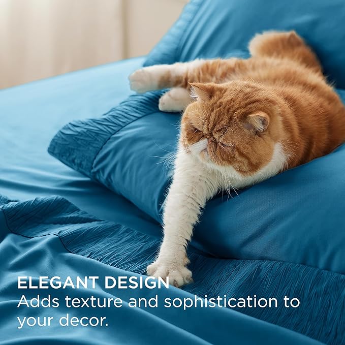 Bedsure California King Sheet Sets - 4 Pieces Soft Cal King Sheets - Breathable & Cooling - Hotel Luxury - Easy Care Polyester Microfiber Bedding for Women, Men, Teal Blue