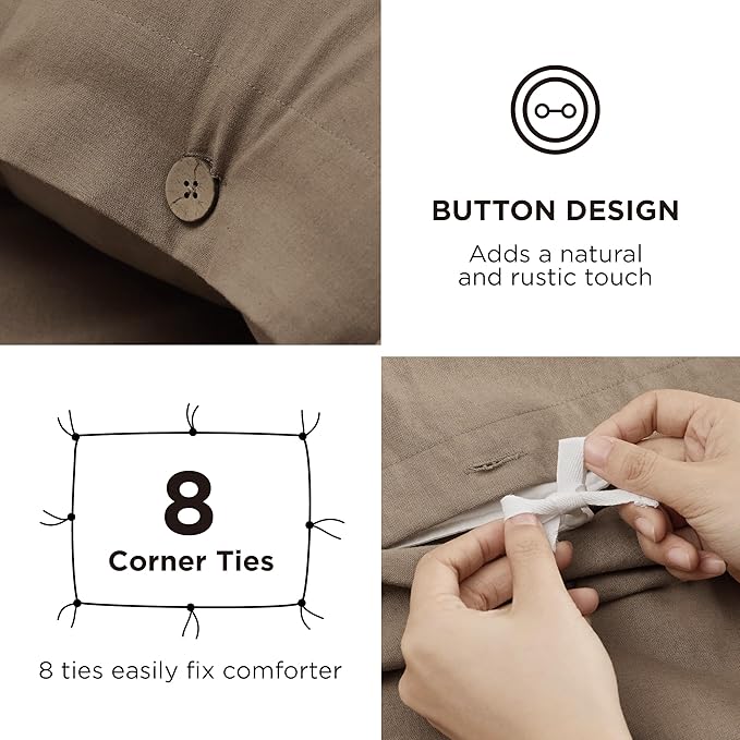 Bedsure Linen Duvet Cover Queen - Linen Cotton Blend Bedding Set, Soft & Cozy, 3 Pieces, 1 Duvet Cover 90x90 Inches and 2 Pillowcases, Brown Color Cooling Bedding, Comforter Sold Separately