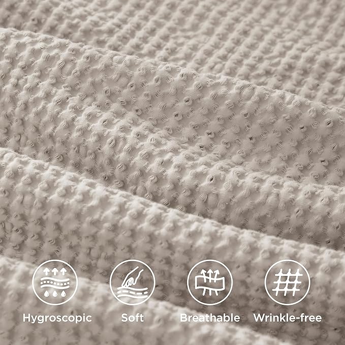 Bedsure 100% Cotton Duvet Cover King Size with Fitted Sheet - 4 Pieces Linen Color Waffle Weave Bedding Set, GentleSoft™ and Breathable, Includes 1 Duvet Cover 104x90, 1 Fitted Sheet, 2 Pillow Shams
