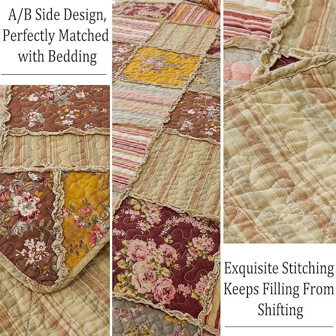 Cmfshape Floral Quilt Sets Bedspread Set 100% Cotton Patchwork Bedding Set, All Season Use Lightweight Reversible Coverlet Quilts with 2 PillowShams(King 106"x96")