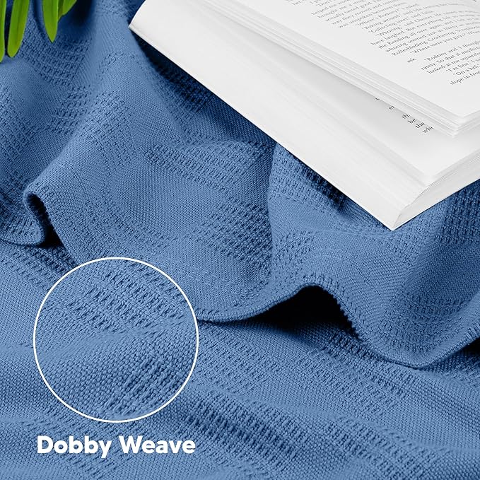 Utopia Bedding Wedgewood 100% Cotton Blanket [Queen Size - 90x90 Inch] 350GSM Lightweight, Soft and Breathable Thermal Blanket for All Seasons