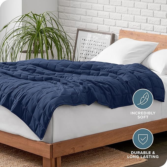Bare Home Weighted Blanket All-Natural 100% Cotton with Nontoxic Glass Beads 60"x80" 17lbs, Dark Blue