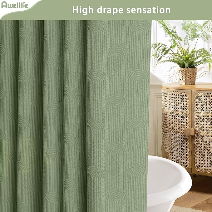 Awellife Sage Green Shower Curtains for Bathroom Cotton Fabric Touch Bohemian Mid Century Boho Minimalist Arch 78" L X 72" W