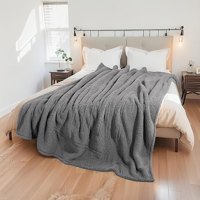 Electric Heated Blanket 6 Heating Settings & 1-10H Auto Off Full 72×84 Double Sided Plush Sherpa Ultra-Soft Warm Thick, Machine Washable, Fast Heating, Home Office Light Gray