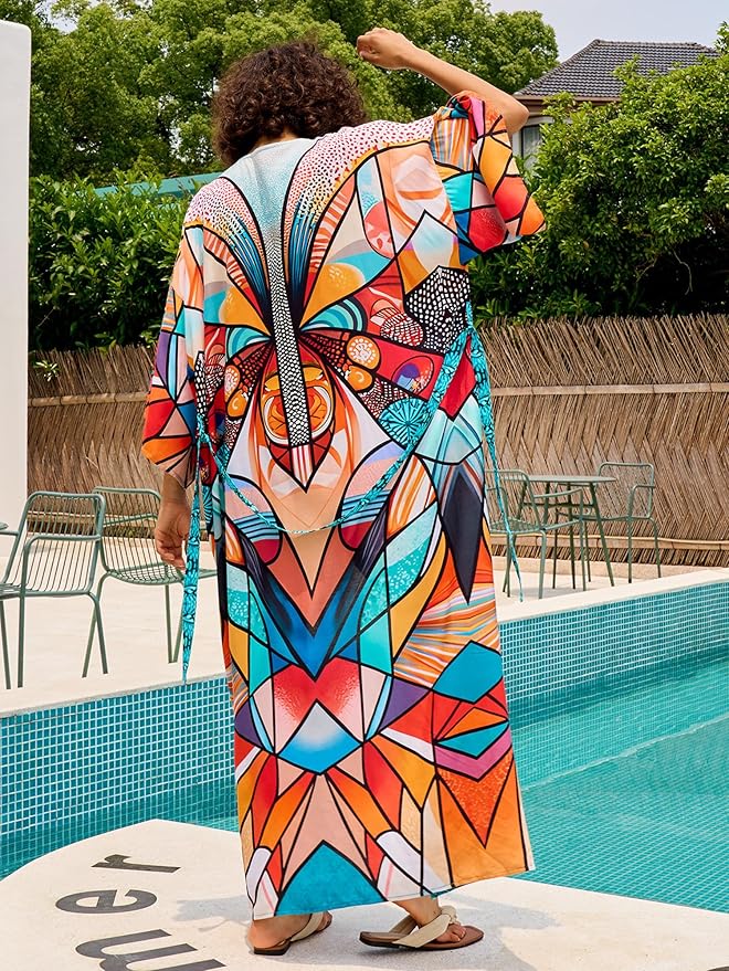 Women Casual Open Front Lightweight Cardigan Long Beach Kimono Cover Up