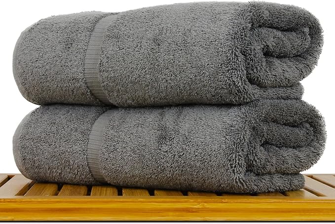 Luxury Hotel & Spa Ultra Soft Bath Towels 100% Turkish Cotton - Grey - Set of 2