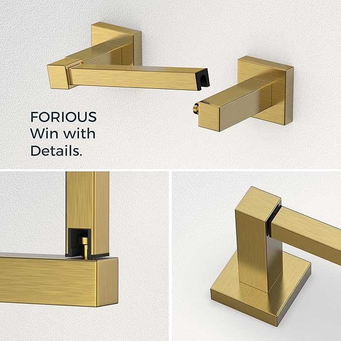 FORIOUS Toilet Paper Holder Wall Mount and Hand Towel Ring Set, SUS 304 Stainless Steel Double Post Pivoting Tissue Roll Holder, Modern Bathroom Hardware Accessories Set, Brushed Gold