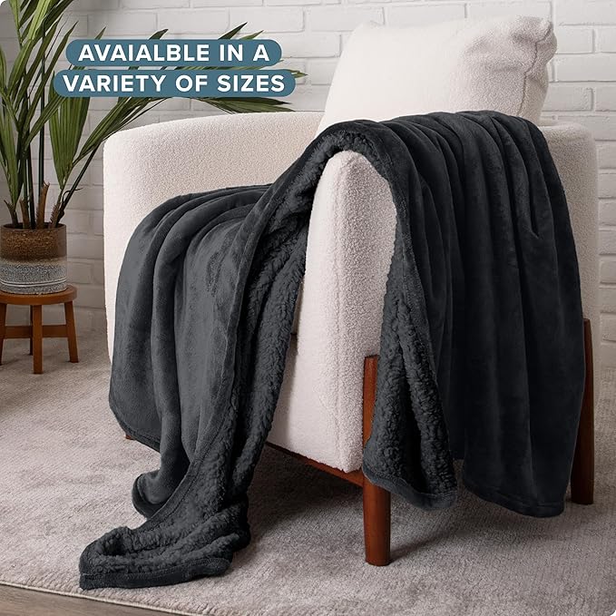 Bare Home Sherpa Fleece Blanket - Twin/Twin Extra Long - Blanket for Bed, Sofa, and Couch - Warm & Lightweight - Fluffy & Soft - Reversible (Twin/Twin XL, Black with Black Sherpa)