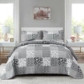 Mybedsoul Black Grey Boho Quilt Set King Size,3 Pieces Plaid Floral Bedspread Coverlet Set for All Season,Patchwork Reversible Bedding Set King 90"x104"