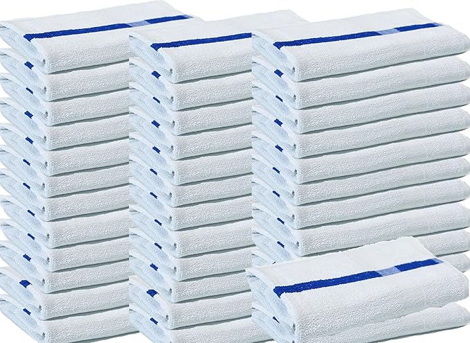 Towels N More 24x48 Soft Poolside Towels - 36 Large Super Absorbent Pool Towel White and Blue Center Stripe - Ideal for Home, Pool, Spa, Gym, Hotel, Motel Rental Room Use - 100% Cotton Bath Towels