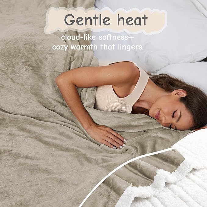 Electric Heated Blanket Throw Size 50"x60", Soft Flannel with Overheat Protection, 6 Adjustable Heat Settings & 3-Hour Auto-Off Timer, Fast Heating for Winter Comfort, Camel