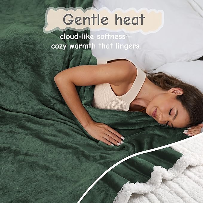 Electric Heated Blanket Full Size 72"x84", Soft Flannel with Overheat Protection, 6 Adjustable Heat Settings & 10-Hour Auto-Off Timer, Fast Heating for Winter Comfort, Dark Green