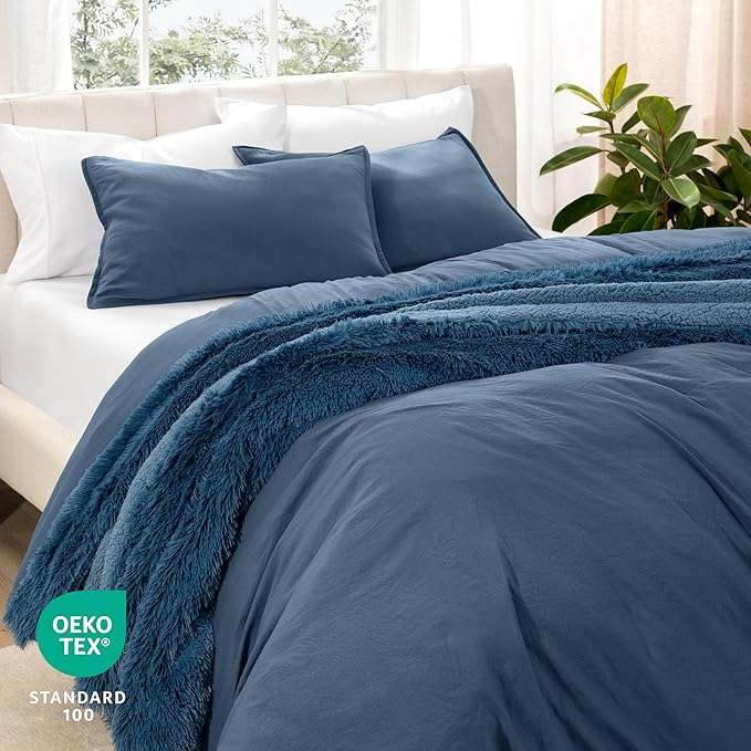 Bare Home Microfiber Duvet Cover Set - Ultra Soft Washed Microfiber - Twin/Twin Extra Long - Linen-Like Look - Easy Care - Breathable Fabric - Our Softest Duvet Cover Set (Twin/Twin XL, Bering Sea)