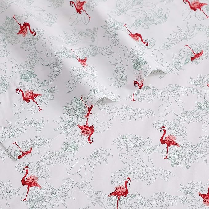 Tommy Bahama - Queen Size Sheet Set, Crisp & Cool Cotton Percale Bedding with a Smooth Lightweight Feel, 4 Piece Holiday Bed Sheets with Matching Pillowcases (Flamingo Santa Red)