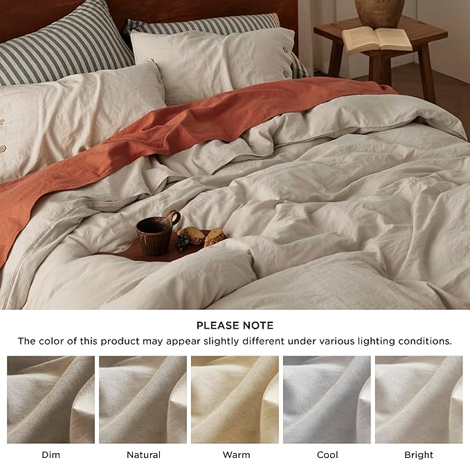 Bedsure Linen Duvet Cover Queen Size - Linen Cotton Blend Bedding Set, Soft & Cozy, 3 Pieces, 1 Duvet Cover 90x90 Inches and 2 Pillowcases, Natural Color Cooling Bedding, Comforter Sold Separately