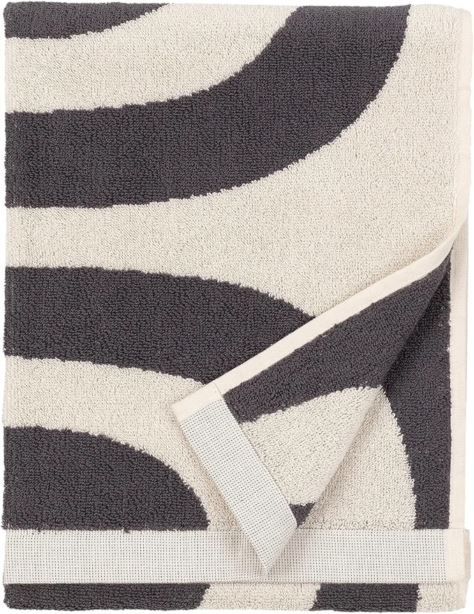 MARIMEKKO Melooni Terry Cotton Hand Towel (Charcoal) – Natural Forms Patterned Hand Towels – 28 in x 20 in