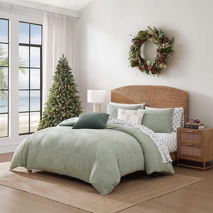 Tommy Bahama - King Size Sheet Set, Crisp & Cool Cotton Percale Bedding with a Smooth Lightweight Feel, 4 Piece Holiday Bed Sheets with Matching Pillowcases (Palm Tree Trellis Red)