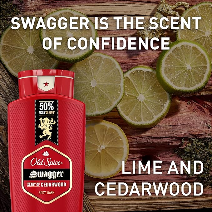 Old Spice Refreshing Body Wash for Men, 3X Defense, 24/7 Shower Fresh with Long Lasting Scent, Red Collection, Swagger with Cedarwood Scent, 24 oz (Pack of 4)