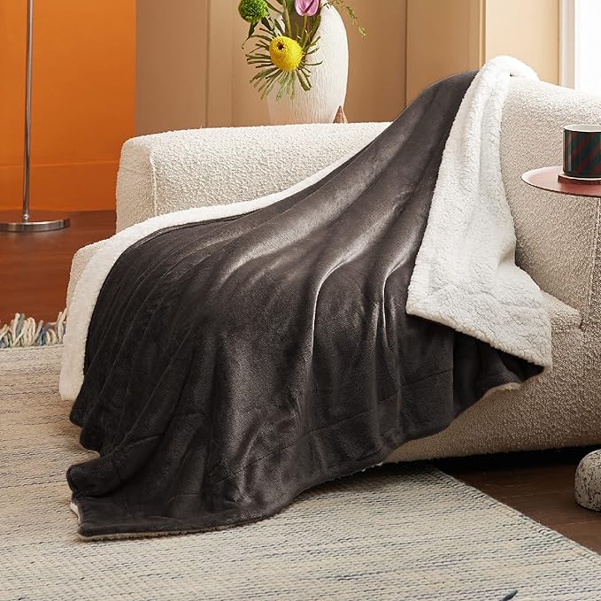 Bedsure GentleSoft Sherpa Fleece Throw Blanket for Couch - Thick and Warm Throw for Women and Men, Soft Fuzzy Plush Blanket for Winter, Brown, 50x60 Inches