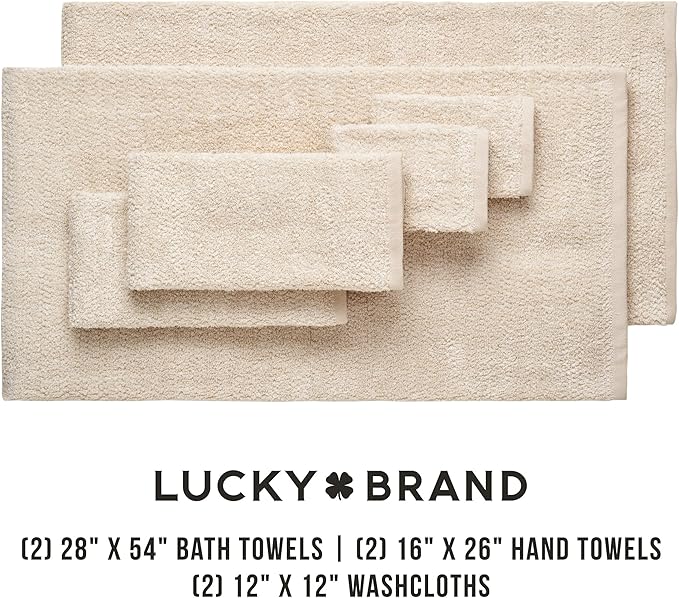 Lucky Brand Luxurious Boucle 6 Piece Bath Towel Set - (2) Bath Towels, (2) Hand Towels, and (2) Washcloths - Birch Beige Premium Bathroom Towel Set