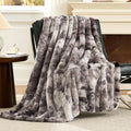 Cozy Bliss Faux Fur Throw Blanket for Couch, Fuzzy Soft Plush Thick Striped Blanket for Sofa Bedroom Living Room, 50 * 60 Inches Tie-dye Grey