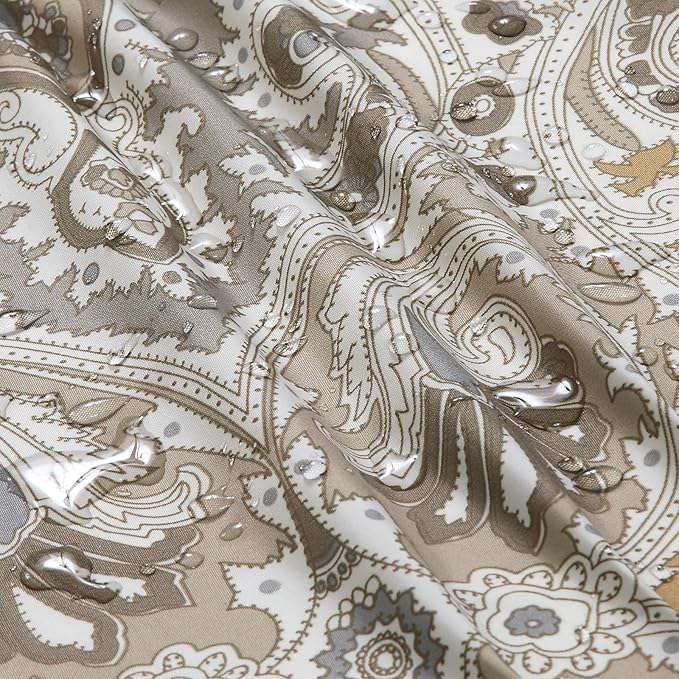 Stall Fabric Shower Curtain, Beige and Grey Printed Boho Paisley Damask Pattern Shower Curtains for Bathroom, Waterproof Bathroom Curtains, 54" W x 72" H
