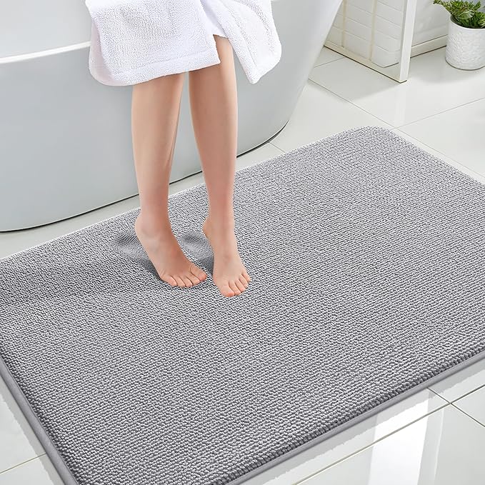 OLANLY Thick Memory Foam Bath Mat Rug 47x32, Extra Soft Absorbent Bathroom Rugs, Quick Dry Bath Mats, Non-Slip, Machine Washable Carpet for Bathroom, Tub and Shower, Home Decor Accessories, Grey