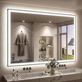 SMIROR 55x40 Led Bathroom Mirrors with Black Trim, Lighted Vanity Mirror for Wall, 3 Colors, Dimmable, Anti-Fog, Memory, Shatterproof, ETL Listed (Front Lit and Backlit Separated Control)