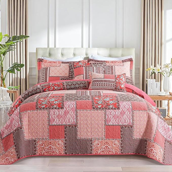 BEDIFANY Cotton King Quilt Set, Farmhouse King Size Quilt Bedding Set with 2 Pillow Shams, 3 PCs Lightweight King Size Bedspreads for Bed Decorations - All Seasons Coverlet Sets